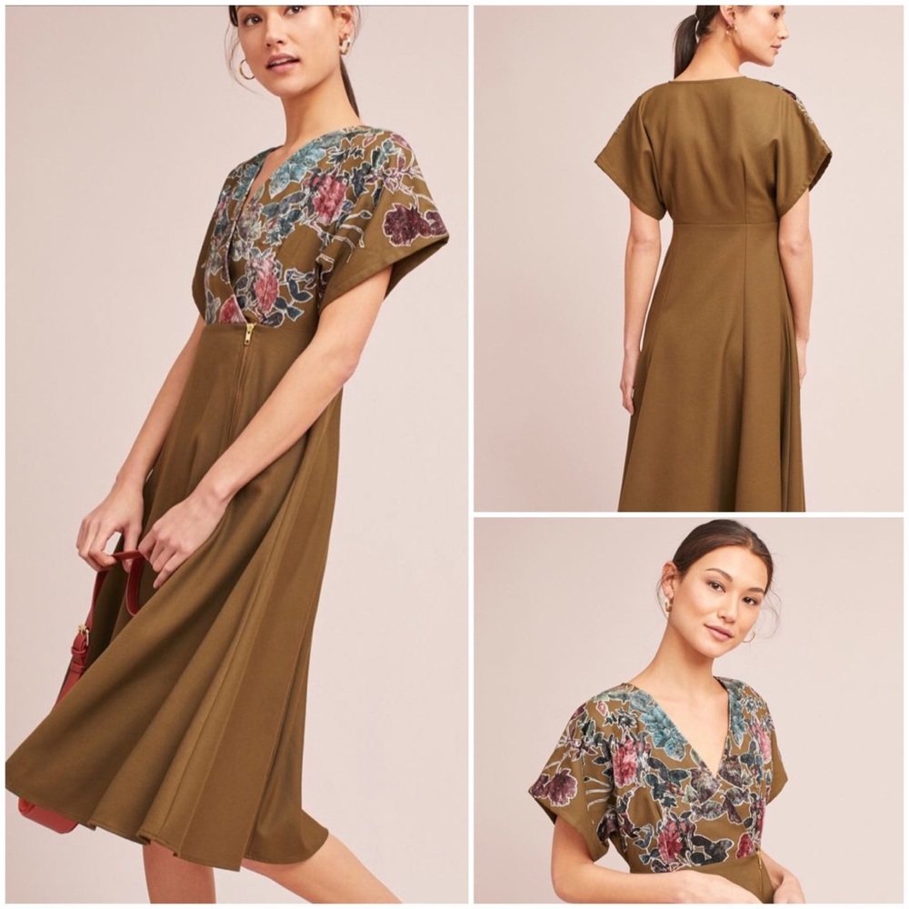 Anthropologie Candida Velvet Floral Midi Dress New